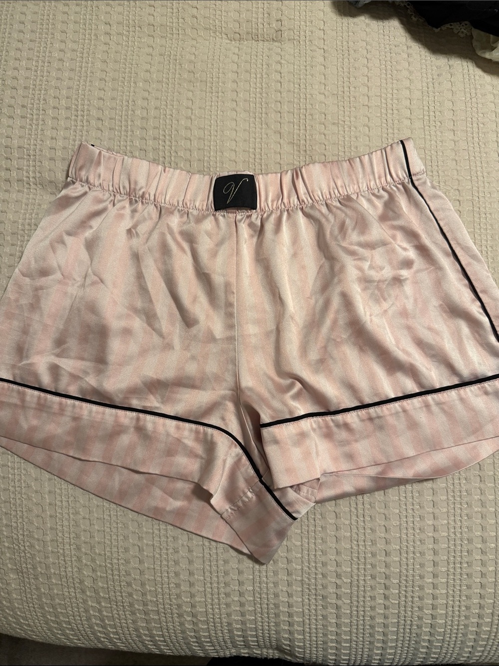 Victoria's Secret Pink Satin Shorts with Black Piping